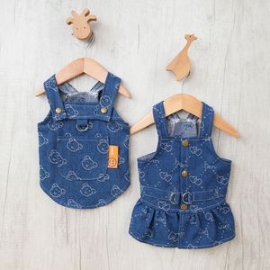 Alta Qualidade Cat Face Corações Imprimir <span class=keywords><strong>Jean</strong></span> Vestido Vest com Arnês Buraco Bonito Pet Dog <span class=keywords><strong>Jacket</strong></span> para o Inverno - Product Image 4