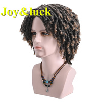 Vente en gros de haute qualité afrique dreadlocks courts bouclés hommes perruques quotidien ou de fête marron gris Afro crépus bouclés synthétiques hommes perruques