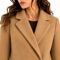 Abrigo de lana para mujer, forrado de vellón, estilo Peacoat, casual, con solapa de muesca, abotonadura sencilla, bolsillo canguro, cálido para invierno, OEM personalizado