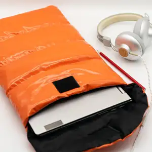 Custom Size Logo Orange Vinyl Padded Quilted Puffer Puffy EReader Laptop Tablet Protection Sleeve Pouch Bag