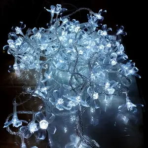 Cadena de luces LED para decoración de fiesta Evetns comercial, cadena iluminada con flor de cerezo blanca impermeable para exteriores