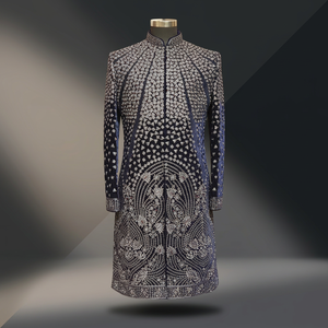 STYLISH HEAVY EMBROIDERY on STUNNING BLACK GROOM SHERWANI and <b>PANT</b> WITH Men's Suits & Blazer>Men's Suits - Product Image 6