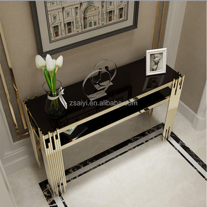 Table <span class=keywords><strong>console</strong></span> en <span class=keywords><strong>acier</strong></span> inoxydable <span class=keywords><strong>verre</strong></span> italien doré table <span class=keywords><strong>console</strong></span> d'entrée en <span class=keywords><strong>verre</strong></span> de luxe pour couloir avec miroir - Product Image 3