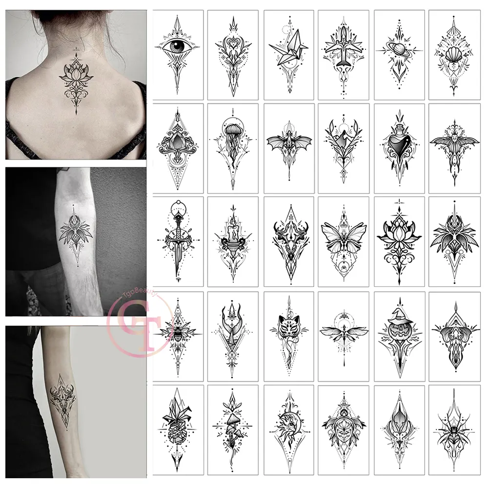 30 buah/tas stiker tato sementara Transfer air 5.7X9.7cm stiker tato 30 desain tato yang berbeda untuk pria dan wanita