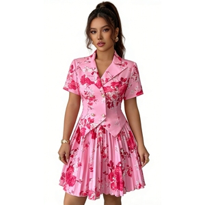 ชุดแฟชั่นใหม่สำหรับผู้หญิงฤดูใบไม้ผลิ/ฤดูใบไม้ร่วง - เสื้อลำลองพิมพ์ลายดอกไม้สุดหรูและกระโปรงสั้น ชุดแฟชั่น 2 ชิ้น - Product Image 6