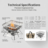 Parrilla Portátil de Carbón de Acero Inoxidable Plegable con Rejilla para Carne sin Humo para Acampar en Familia en Interiores y Exteriores