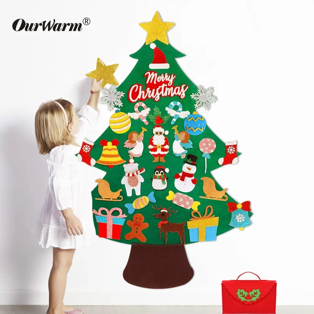 OurWarm-suministros de decoración navideña, árbol de Navidad de fieltro actualizado, con purpurina, 30 adornos