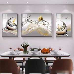 Triptyque mural de luxe nordique pour salle à manger, verre à vin, peinture en porcelaine cristalline, impression HD, décoration intérieure, vente en gros, personnalisable - Product Image 6