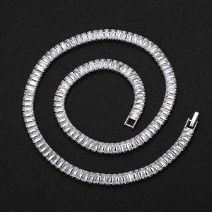Colar de Corrente Tennis Banhado a Ouro/Prata Estilo Hip Hop com Zircônias Baguete Cravejadas de 7mm – Lançamento Quente - Product Image 2