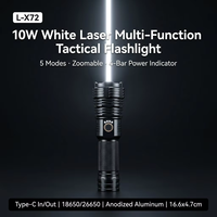 Lampe torche LED haute puissance, lampe tactique avec laser blanc 10W XHP70, rechargeable par type-C, zoom réglable, lampe de poche pour situations d'urgence