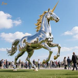 Paysage de station de vacances personnalisé décor public <span class=keywords><strong>Europe</strong></span> <span class=keywords><strong>mythe</strong></span> Sculpture 304/316SS miroir polissage géant en acier inoxydable support licorne Statue - Product Image 6