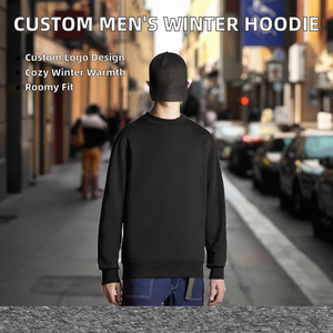 Vente en gros de sweats à capuche et sweat-shirts unisexes à col rond, couleur unie, avec logo personnalisé imprimé, taille plus, hiver, poche, surdimensionnés, 100% polyester - Product Image 2
