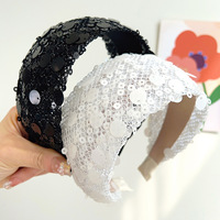Nouvel été noir et blanc grand Sequin bandeau à bords larges bandeau doux et Simple fille accessoire de cheveux exquis