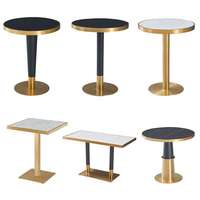 Élégant restaurant café boutique utiliser luxe marbre ardoise dessus en acier inoxydable rond or bord cadre table à manger ensemble