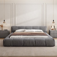 Lits Rembourrés Luxueux Moderne Tissu Velours Lit Double Cadre de Lit King Size
