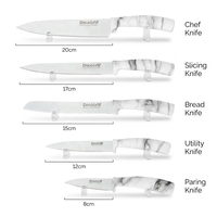 Ensemble de 6 couteaux de cuisine en acier inoxydable, bloc en marbre, manches en plastique, lame antiadhésive, design ambidextre, boîte cadeau durable