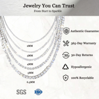 Chaîne de tennis 2mm-6.5mm 100% test de diamant réussi S925 argent avec GRA VVS chaîne de tennis Moissanite prête à expédier pour collier