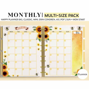 2026 Classic <b>Mini</b> Erin Condren <b>Notebook</b> Refill Paper A5 Size Sunflowers and Bees Printable Planner Inserts - Product Image 2