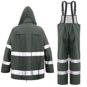 Traje Impermeable con Capucha de PVC de Alta Calidad, Color Verde Militar, para Mujer, Resistente al Fuego, para Invierno - Product Image 4