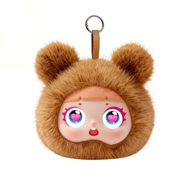 Plush Bear Head Bluetooth Speaker Keychain 2-Inch Display 5W Mini Portable Speaker Children Wireless Loudspeaker with TF/Radio