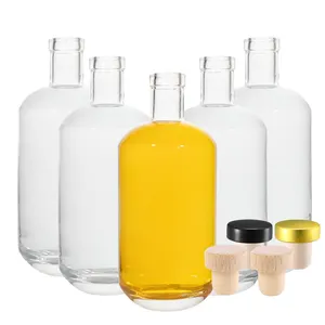 Venta al por mayor Vacío Vodka Rum Brandy XO Spirits 750 ml Botella de vidrio de licor con tapa de corcho