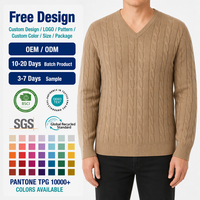 Herren V-Ausschnitt Zopfmuster-Pullover Langarm Wollmischung Grobstrick-Pullover Lässiger Herbst-Winter-Jumper