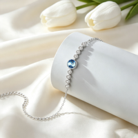 Bracelet en argent 925 Cœur de la mer avec cristal, plaqué rhodium, joncs tendance avec perles et diamants pour cadeau ou fête