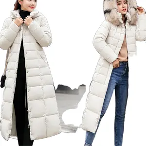 Estilo de moda europeu mais nova chegada elegante mulheres inverno casacos grande gola de pele longa grossa jaqueta de algodão magro