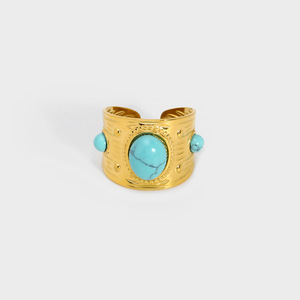 Anillo abierto de piedra natural con incrustaciones de acero inoxidable <span class=keywords><strong>Punk</strong></span> ajustable 18K chapado en oro titanio acero CZ forma de engranaje anillos de dedo - Product Image 5