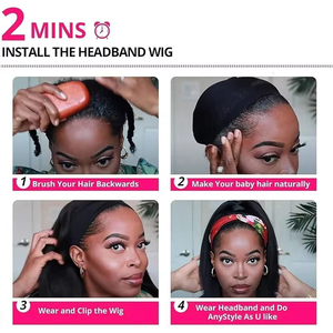 Perruques en cheveux humains avec bandeau, cheveux vierges brésiliens naturels, vague profonde, vague naturelle, longueur longue, 100% cheveux humains pour femmes noires - Product Image 4
