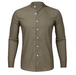 Camicia da <span class=keywords><strong>Uomo</strong></span> <span class=keywords><strong>in</strong></span> <span class=keywords><strong>Lino</strong></span> Verde Oliva Premium Traspirante con Colletto alla Coreana e Ricamo Personalizzato a Maniche Lunghe - <span class=keywords><strong>Abbigliamento</strong></span> Casual da <span class=keywords><strong>Uomo</strong></span> - Product Image 2