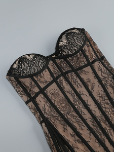 SS2447 Frauen Sommer Elegante Spitze Rücken los Ärmellose Träger lose Fischgräten oberteil Langer Rock Zweiteiliger Set Anzug - Product Image 5