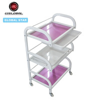 Carrito de Belleza de 3 Niveles con Marco Blanco y Malla Rosa, con Bandeja Lateral Adicional, Carrito Rodante Móvil para Herramientas de Spa