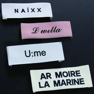 High Density Custom Brand Name Logo Fabric Label Garment Textile Neck Woven Tags Labels For Clothing