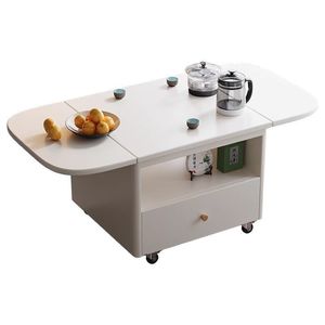 Creamy Style Foldable Coffee Table With Drawer And Wheels For Small Living Room Or Balcony Use - Product Image 5