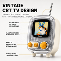 Tiivoo-2 Divoom Speaker TV Vintage Layar Pixel Art Radio FM Teleskopik Dua Warna Dekorasi Meja