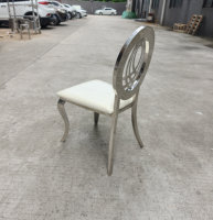 Chaise de salle à manger de luxe en acier inoxydable miroir avec dossier rond, coussin en PU blanc, pour mariage, banquet, événement - Fournisseur d'usine