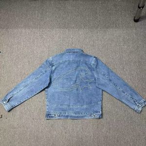 Chaqueta vaquera con estrella bordada de cinco puntas, estilo urbano, holgada, moderna, informal, lavada, estilo Corteiz. - Product Image 3