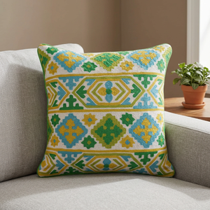 Vente en gros 100% coton brodé à la main indien Suzani housse de coussin jaune vert le plus populaire Collection de motifs à usage domestique - Product Image 3