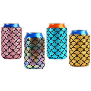 Logotipo personalizado de fábrica al por mayor escamas de sirena funda enfriadora de latas de cerveza de neopreno soporte Sutbby - Product Image 2