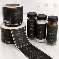 Rouleau d'autocollants adhésifs personnalisés en vinyle noir mat imperméable avec dorure à chaud, qualité alimentaire, pour gâteaux et bonbons, impression de logo brillant/mat, OEM