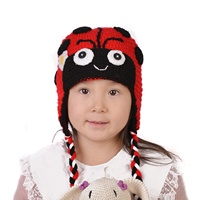 EFANBEANIE, gorro de mariquita de ganchillo personalizado para niñas, gorros de punto hechos a mano, personaje de dibujos animados rojo, estampado de letras de camuflaje, viaje