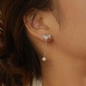Dylam Elegance Fine Jewelry S925 <b>Silver</b> 5A Zirconia Stones Shell Pearl Dangle Pendant Bow Knot Butterfly Tassel <b>Stud</b> Earrings - Product Image 5