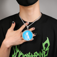 Collar con colgante de foto grande de gran tamaño, nombre grabado personalizado, Iced CZ, estilo Hiphop, joyería de memoria, regalos de circón principal