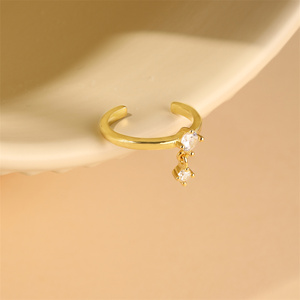 Pendiente de Oreja Minimalista de Plata de Ley 925 con Baño de Oro de 18K y Circonitas, Diseño Floral, Estrella, Cruz, Línea, Borla, Colgante, para Cartílago - Product Image 6