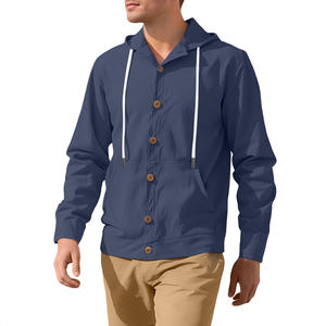 Veste décontractée à capuche pour homme, coupe ample, boutonnée, en coton et lin respirant, idéale printemps-automne, pour le commerce transfrontalier - Product Image 1