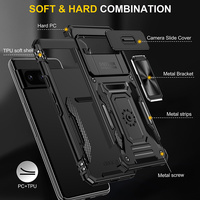 Coque de téléphone antichoc hybride avec anneau métallique et support pour Google Pixel 7 8 9 10 Pro 7A 8A 9A 10 Pro XL avec protection coulissante pour l'appareil photo