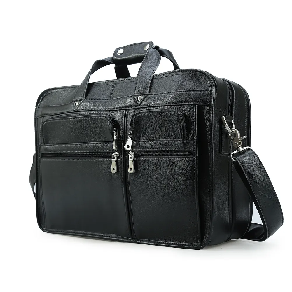 Bolsa de couro personalizada, design de fábrica, venda por atacado, bolsa de couro genuíno, mensageiro de 17 polegadas, pasta para laptop