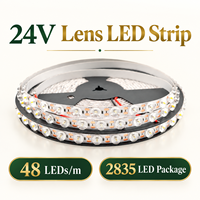 Bande LED 24V 2835 avec lentille, 48 LED par mètre, 19W par mètre, options monochromes pour projets d'éclairage intérieur