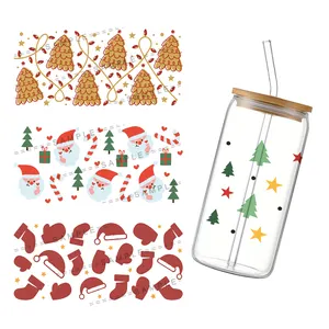 Kerst Santa Uv Dtf Transfers Stickers Voor 16Oz Cups Flessen Decoraties